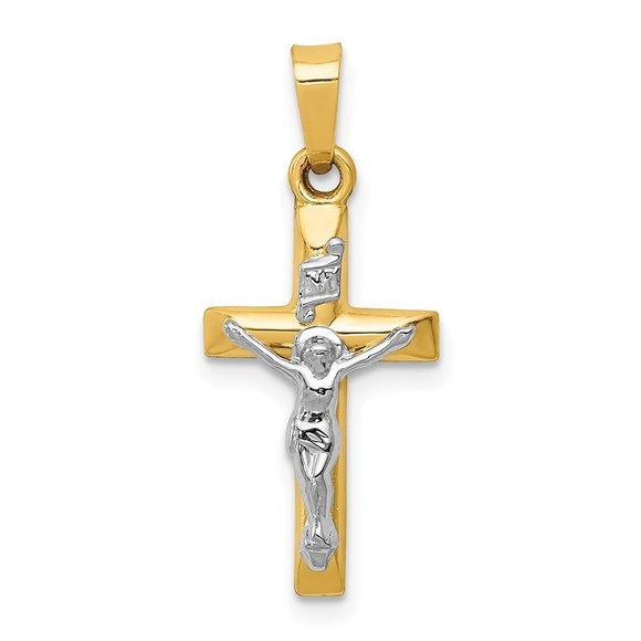 Million Charms 14k Gold Two-tone INRI Hollow Crucifix...